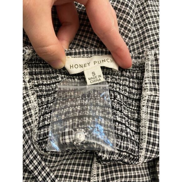 Honey Punch NWOT Gingham Button-Up Short Mini Dress Size S Black White - Picture 2 of 9